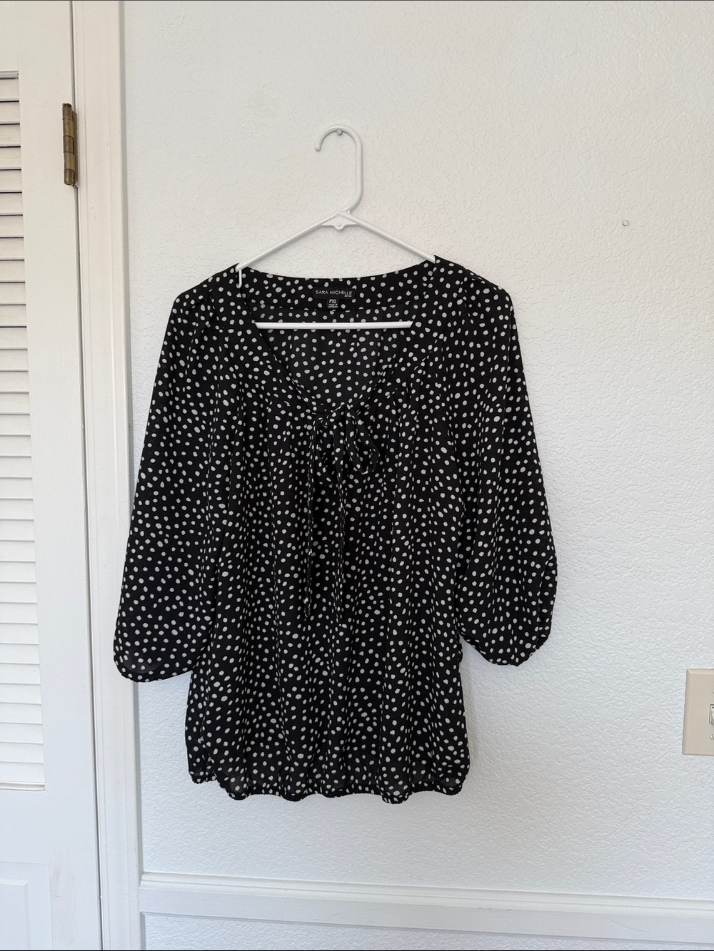 Sara Michelle Black & White Polka Dot Tie-Neck Blouse